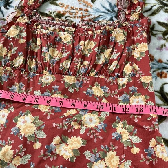 Y2K Ralph Lauren Mini Dress Womens Red Milkmaid Prairie Cotton Ruffle - Picture 4 of 8